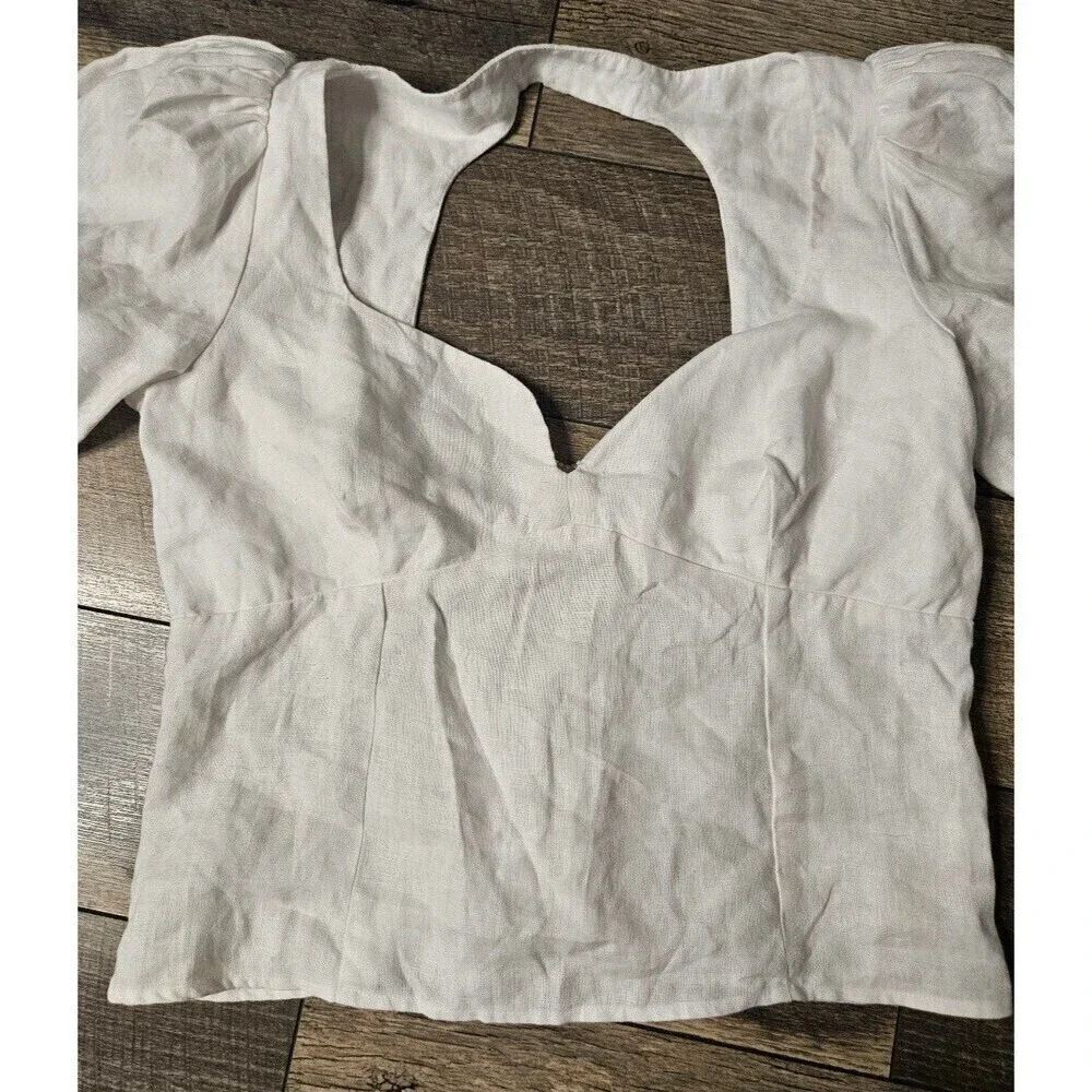 Reformation Mia Linen Top White Cutout Puff Slevee Size 12